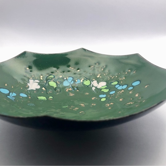 [vintage] Unsigned MCM Enameled Copper Footed Dish - Picture 5 of 14